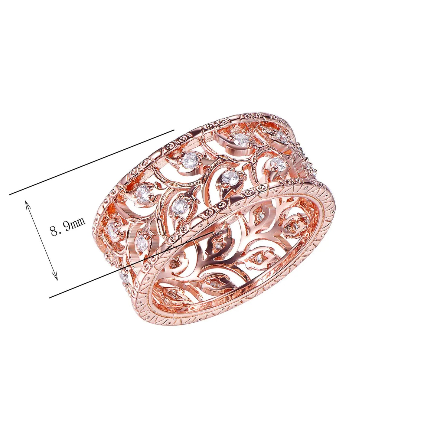 Wholesale Rose Gold Plated CZ Hollow Leaf Style Ring