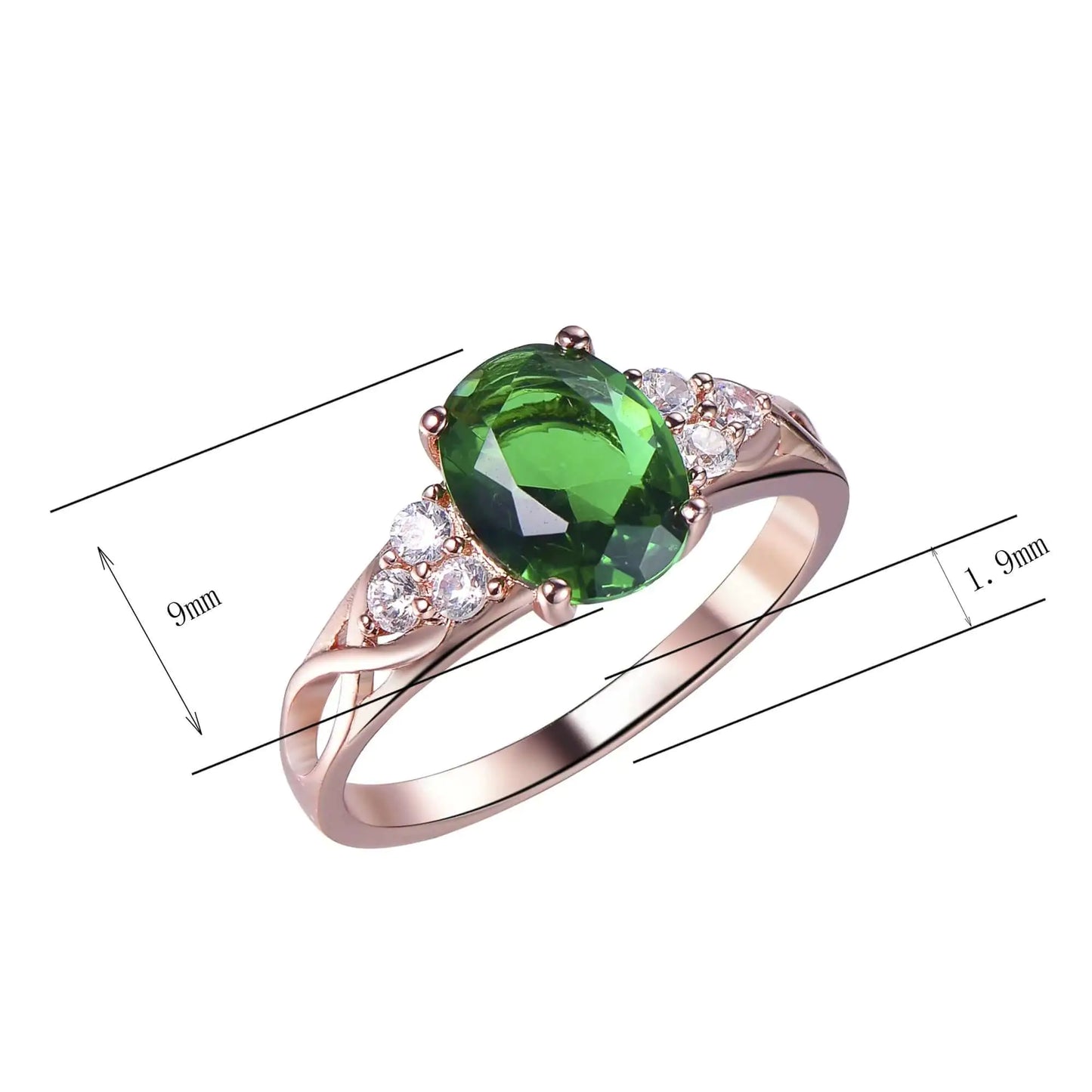 Wholesale Rose Gold Plated Round CZ and Oval Lab Grown Emerald Engagement Ring