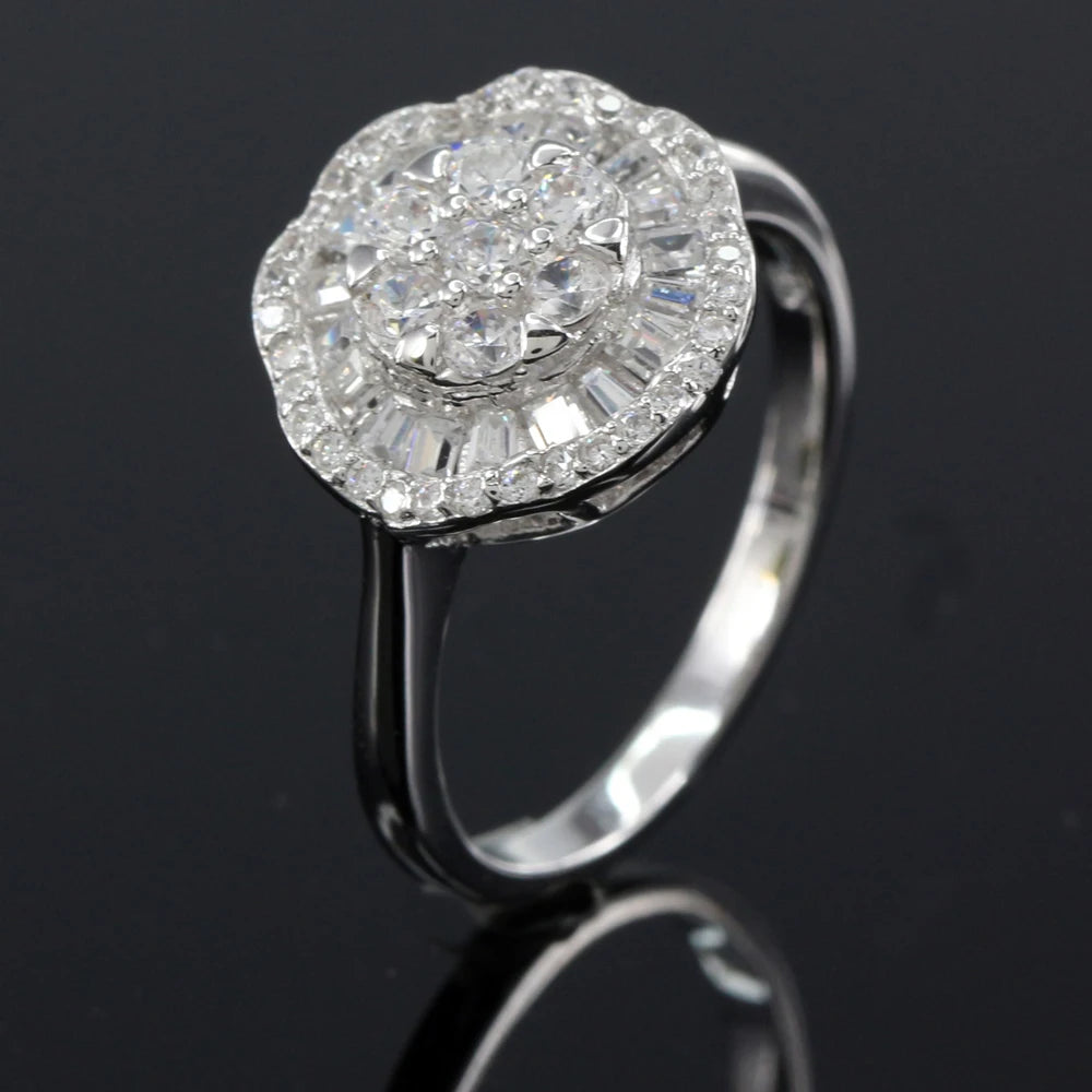 Wholesale Silver CZ Halo Lab-Grown Diamond Ring Bridal Wedding Jewelry Sets
