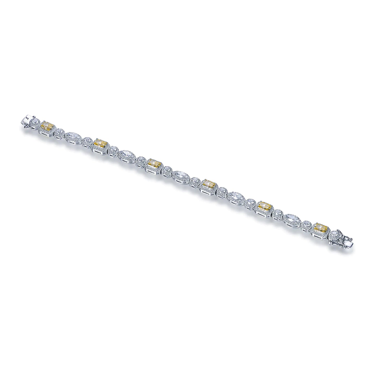 Wholesale Silver CZ Lab Created Diamond Citrine Mixed Shape Tennis Bracelet