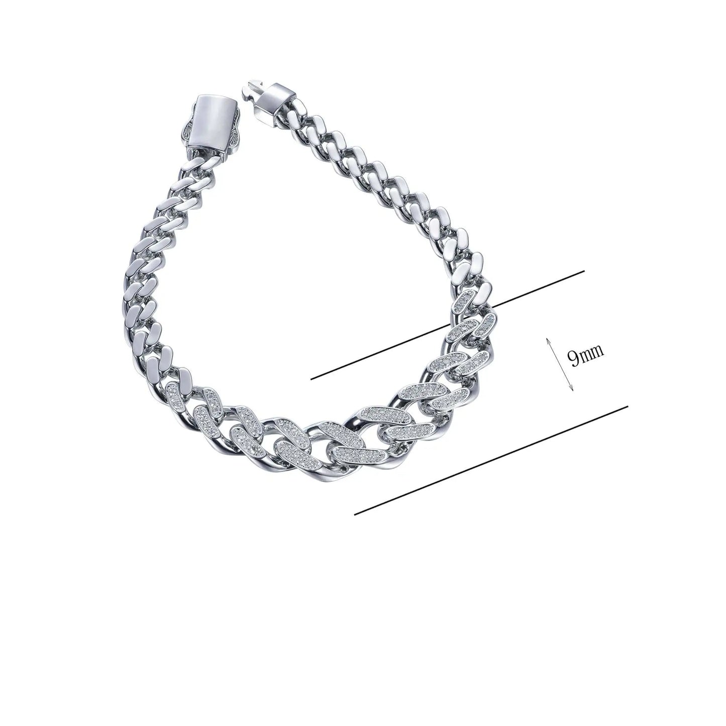 Wholesale Silver CZ Simulated Diamond Cuban Link Bracelet