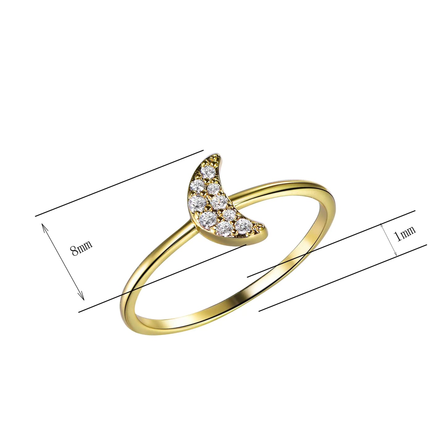 Wholesale Silver CZ Thin Band Crescent Moon Ring