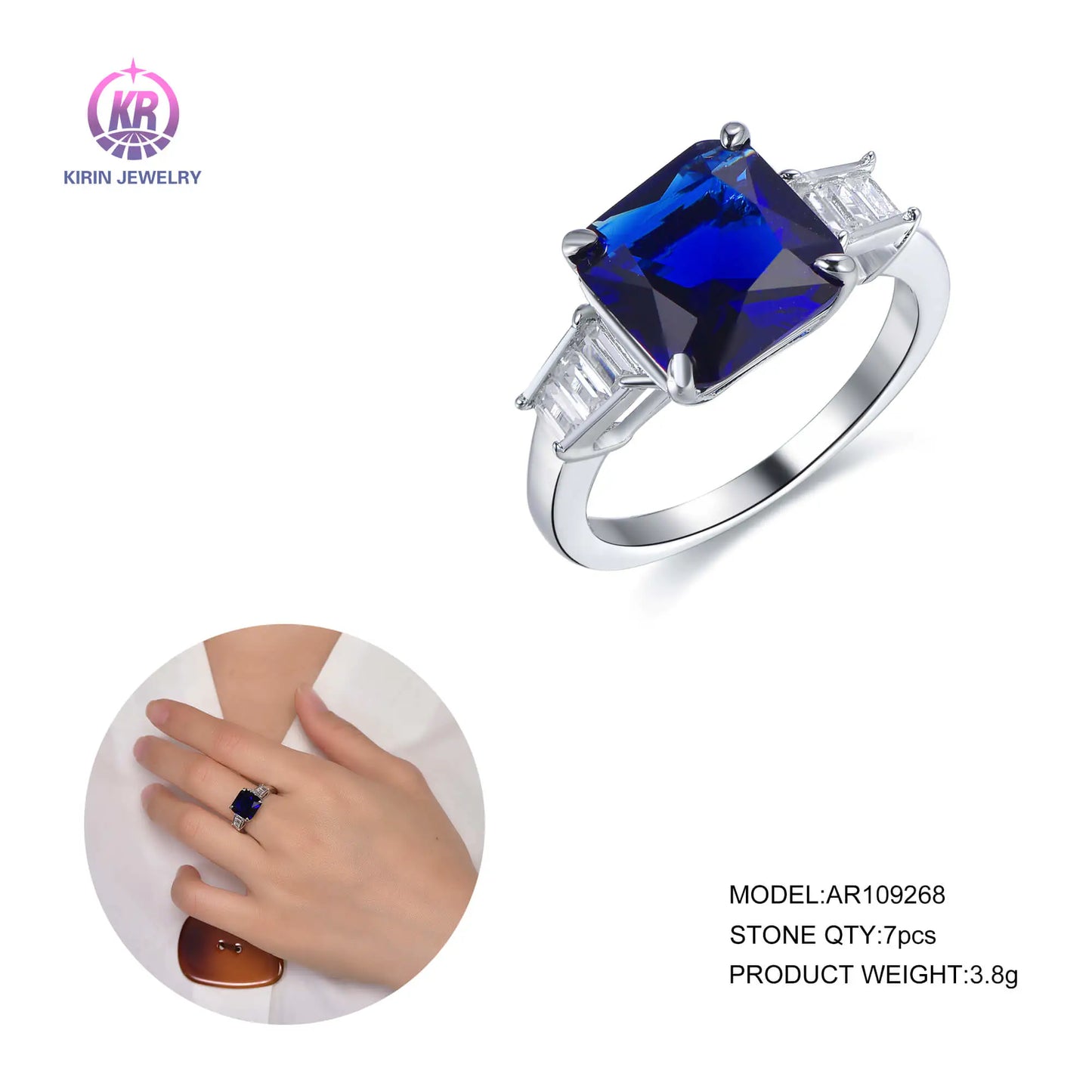 Wholesale Silver CZ and Glass Princess Cut Vintage Sapphire Engagement Rings for Women