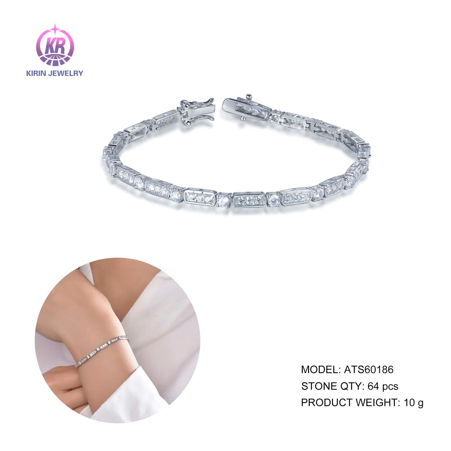 Wholesale Silver Cubic Zircon Created Diamond Unique Tennis Bracelet for Women