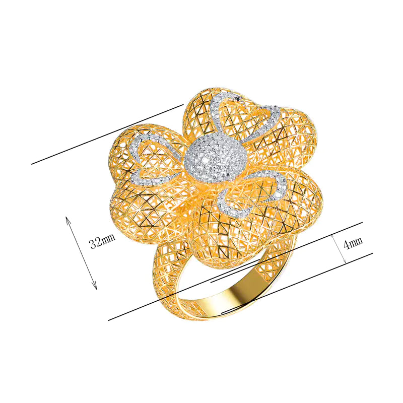 Wholesale Silver Cubic Zircon Hollow Flower Statement Ring