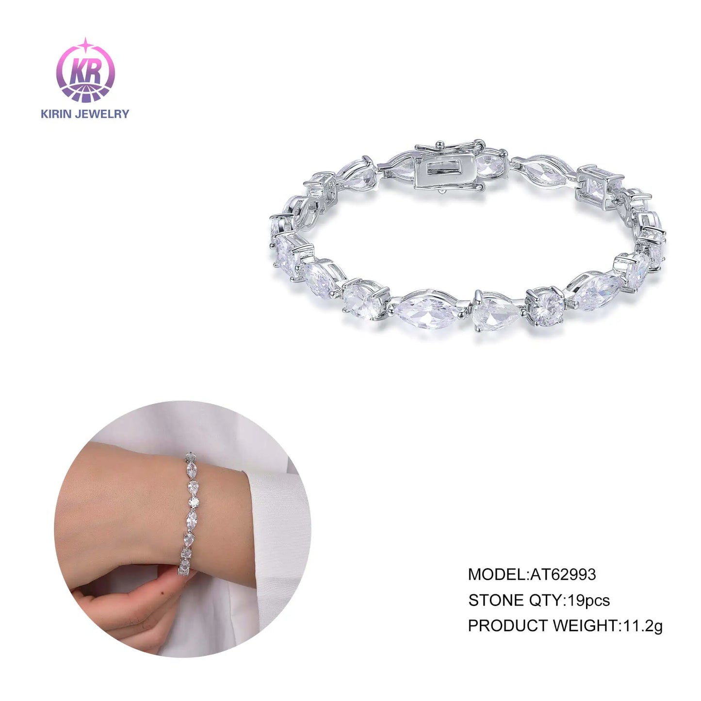 Wholesale Silver Cubic Zircon Lab Created Diamond Mixed Cut Tennis Bracelet for Women