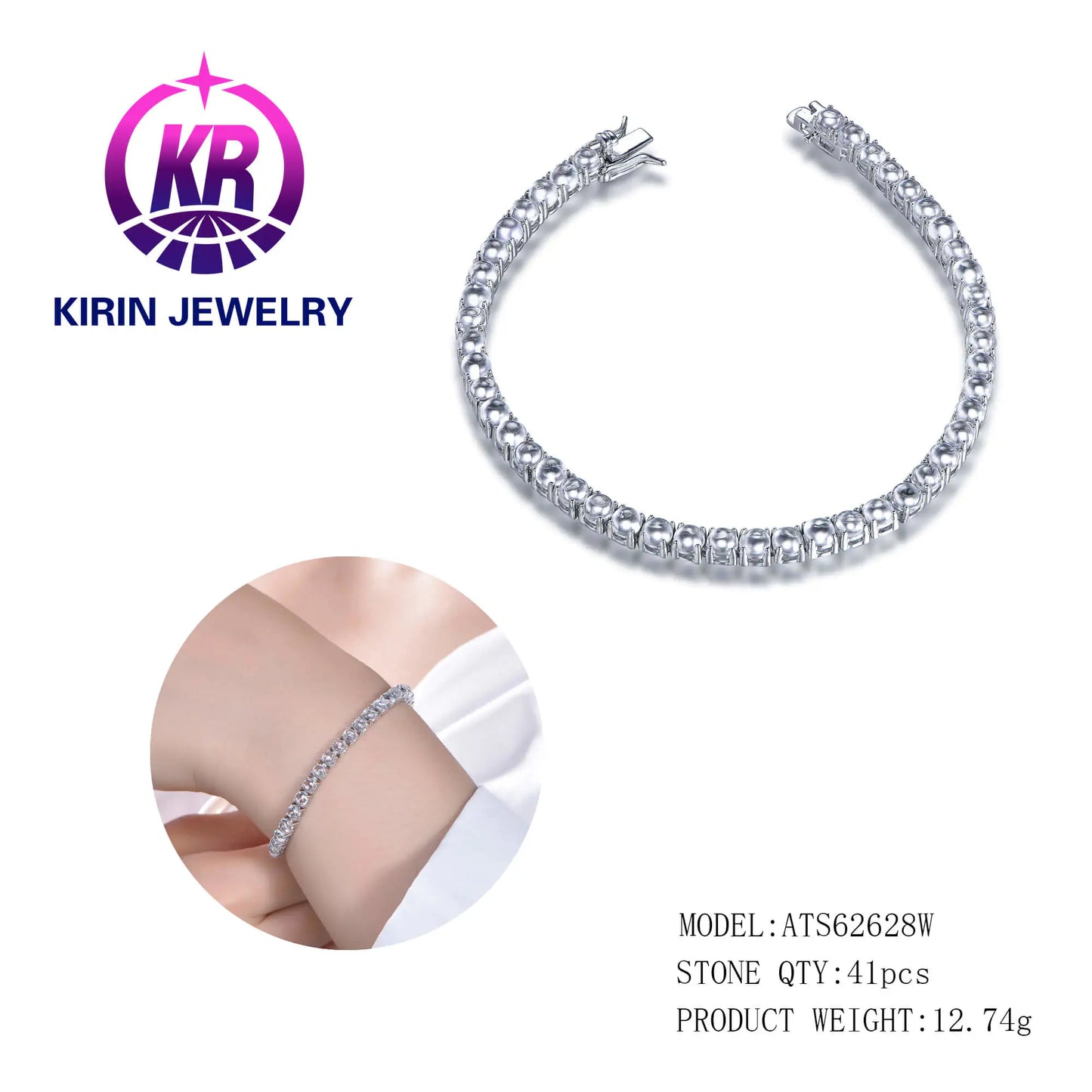Wholesale Silver Cubic Zircon Lab Created Diamond Round Cut Tennis Bracelet for Women