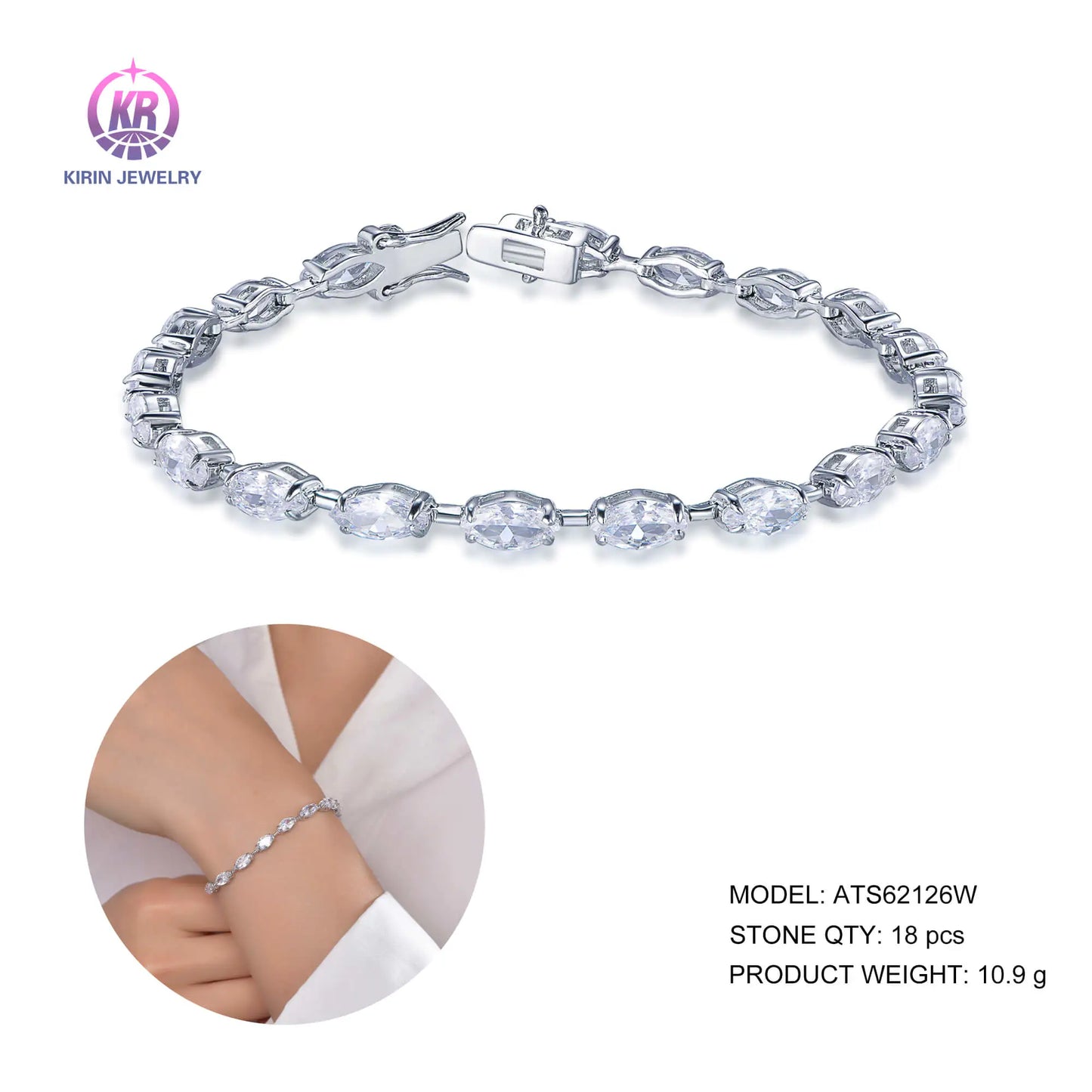 Wholesale Silver Cubic Zircon Simulated Diamond Marquise Tennis Bracelet for Women