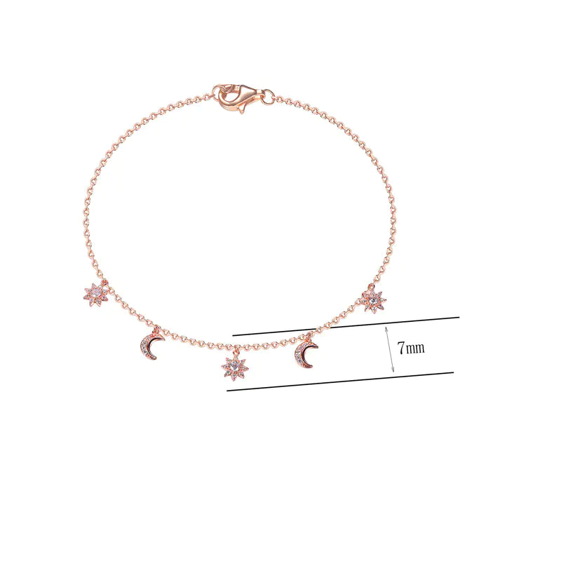 Wholesale Silver Cubic Zircon Sun and Moon Charm Bracelet