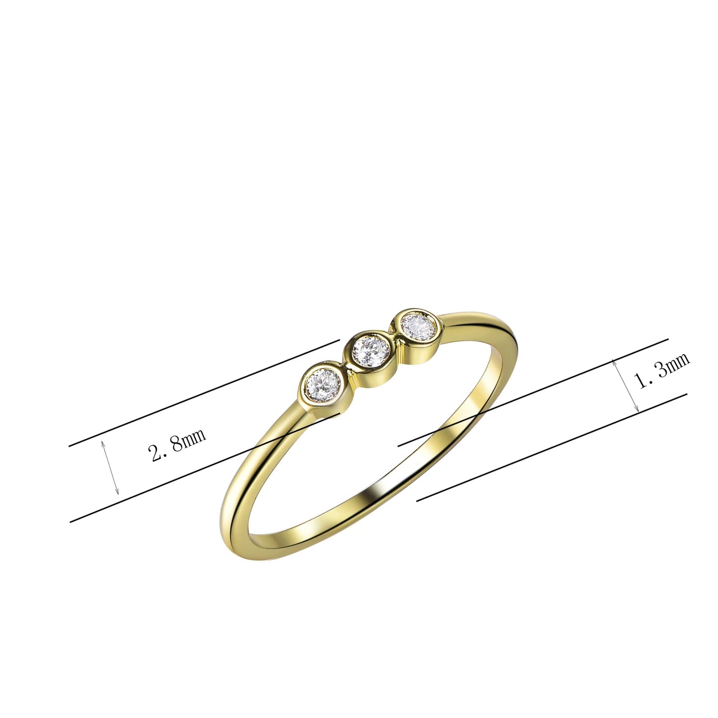 Wholesale Silver Cubic Zircon Thin Band Bezel Set Three Stone Ring