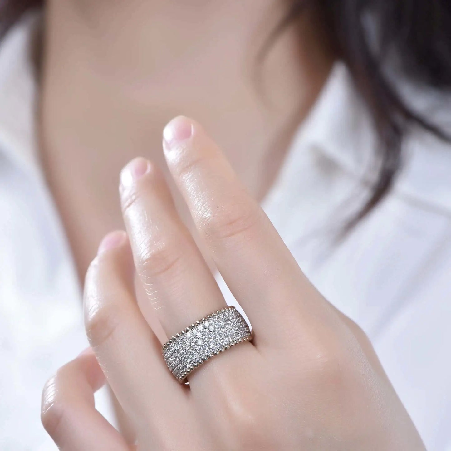 Wholesale Silver Eternity Chunky Pave Engagement Rings for Women