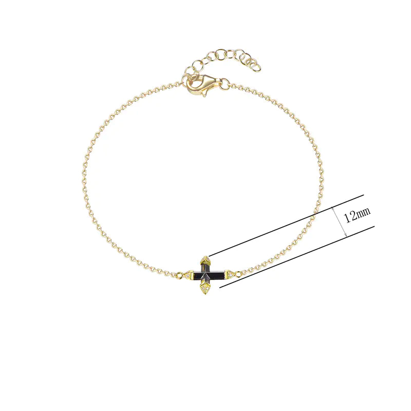Wholesale Silver Gold Plated Adjustable Black Cross Bracelet