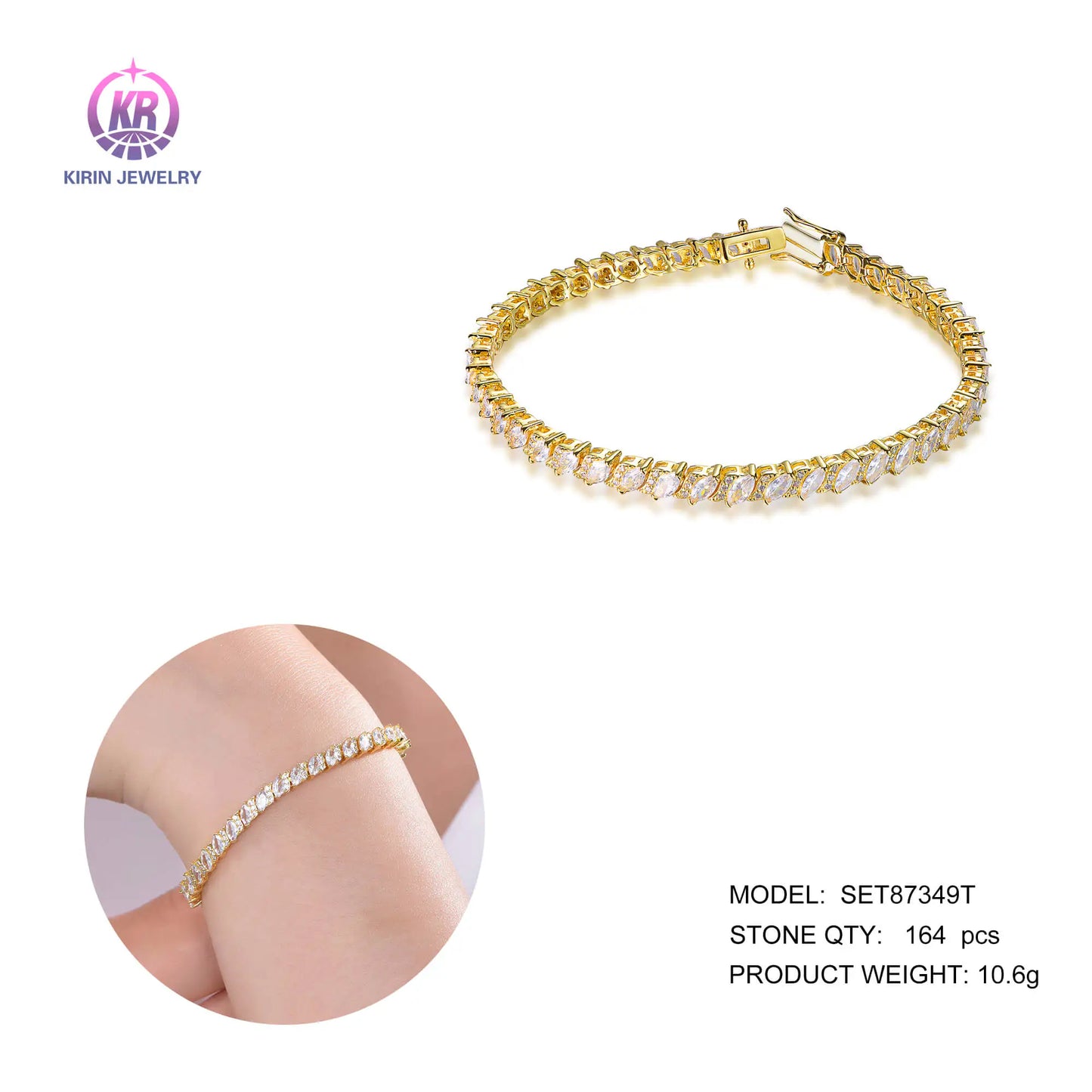 Wholesale Silver Gold Plated CZ Simulated Diamond Marquise Tennis Bracelet for Women