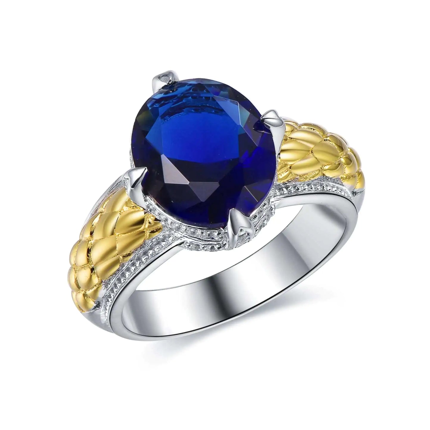 Wholesale Silver Gold Plated Cocktail Oval Cut Lab Grown Sapphire Engagement Rings