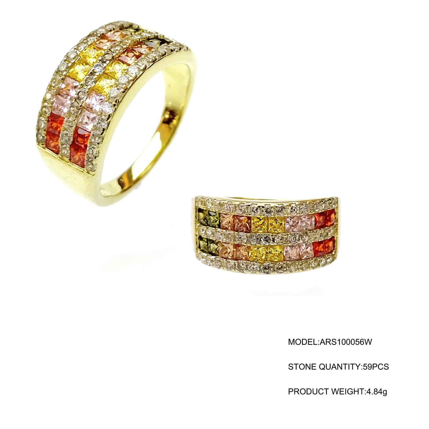 Wholesale Silver Gold Plated Colorful Gem 5-Row Thick Band Engagement Ring