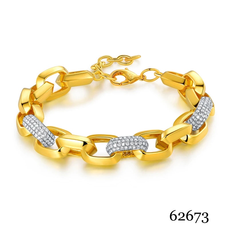 Wholesale Silver Gold Plated Cubic Zircon Angular Link Chunky Chain Bracelet