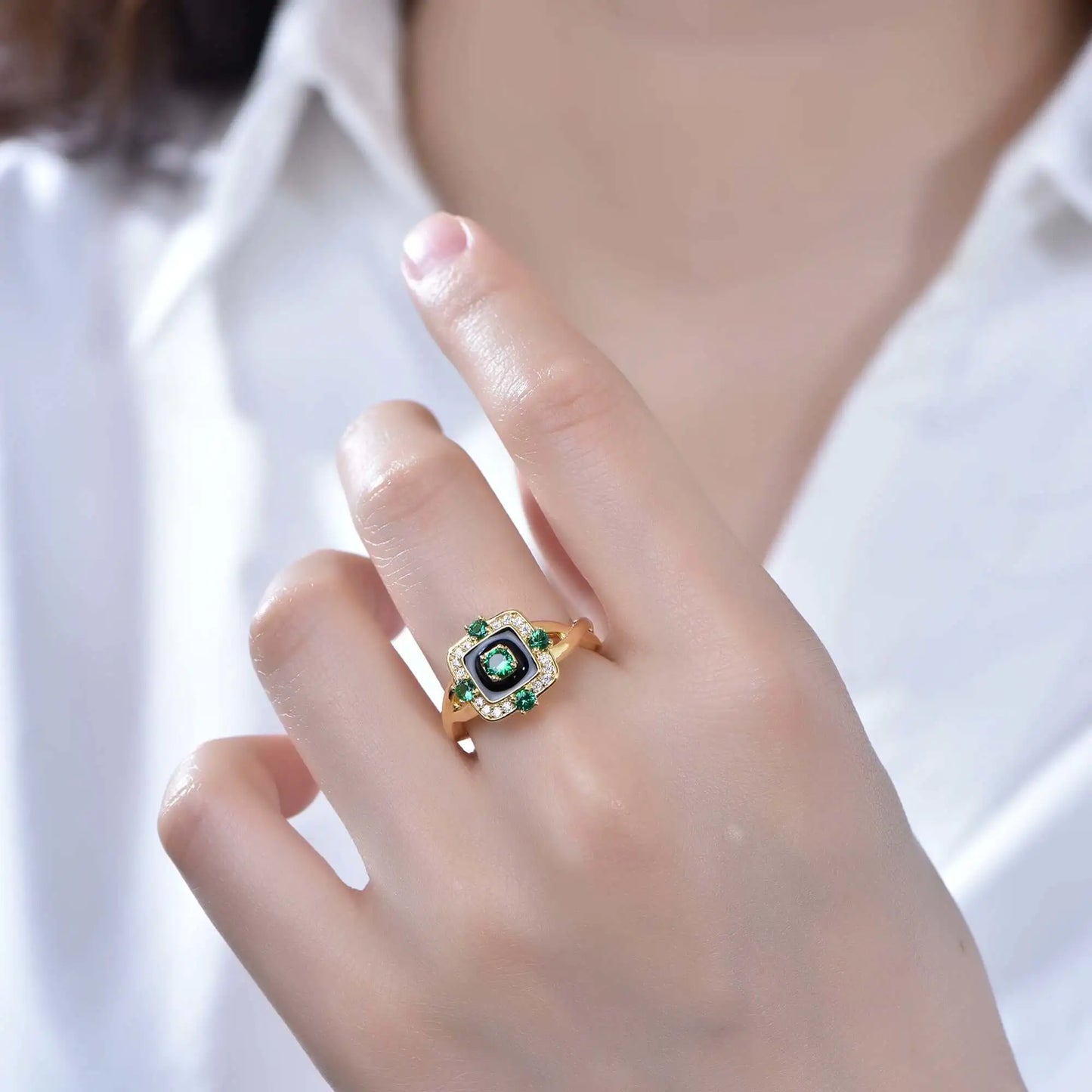 Wholesale Silver Gold Plated Lab Created Emerald Ring for Women
