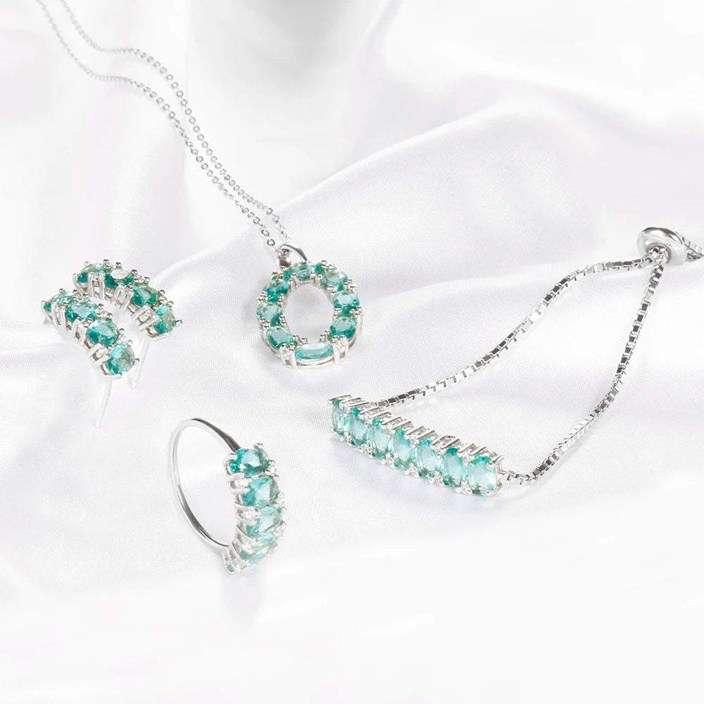 Wholesale Silver Lab Created Emerald Bridal Jewelry Sets