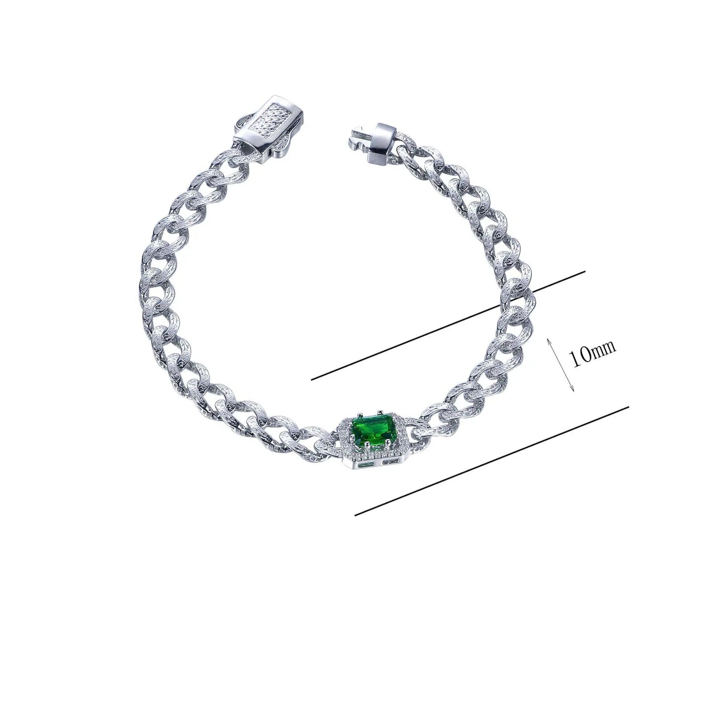 Wholesale Silver Lab Created Emerald Cuban Link Bracelets
