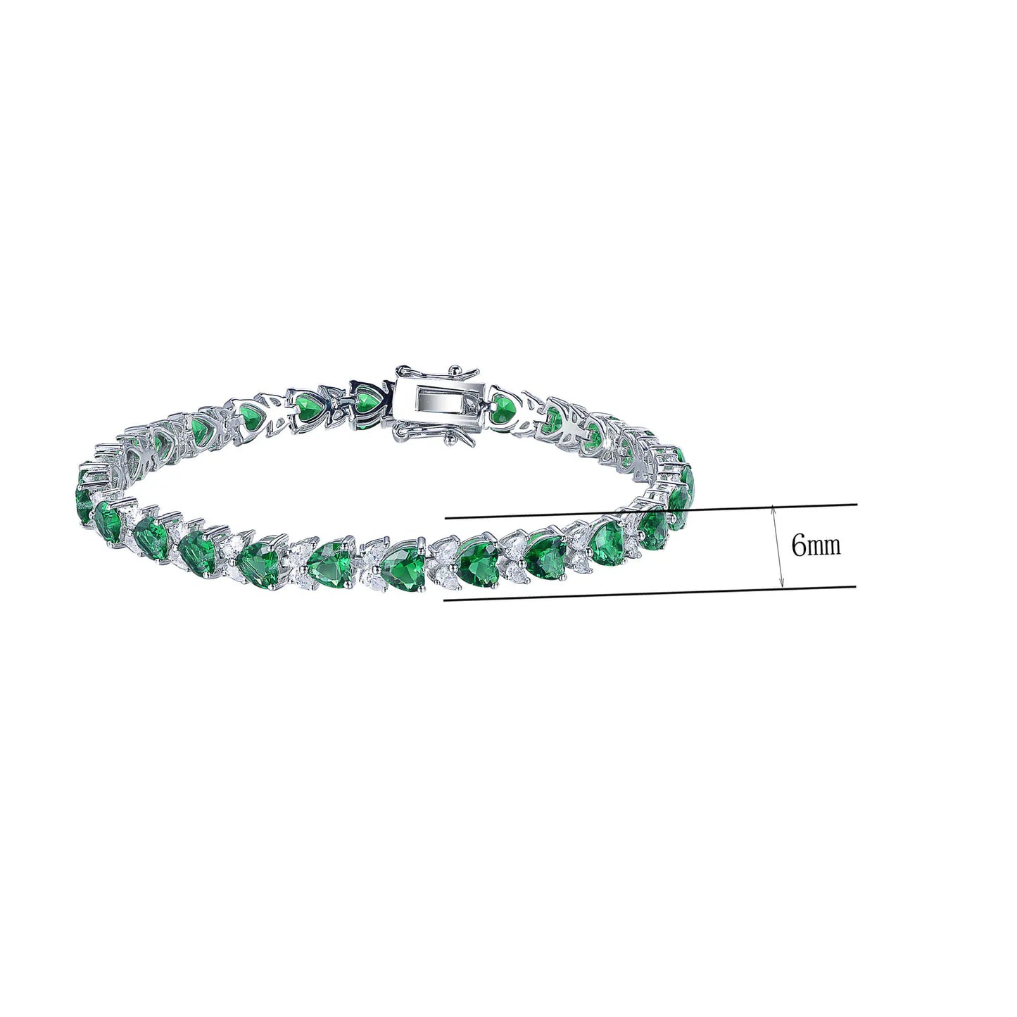 Wholesale Silver Lab Created Emerald Heart Shape Tennis Bracelet
