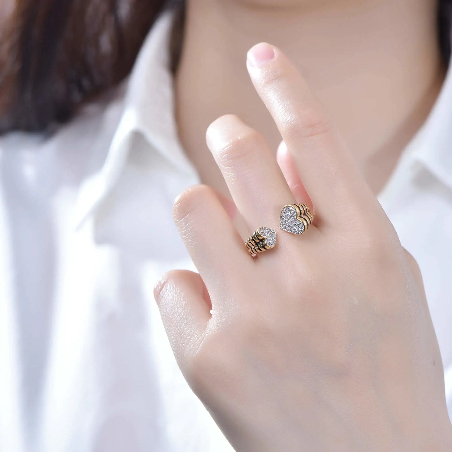 Wholesale Silver Open Iced Out Created Diamond Heart Ring for Women