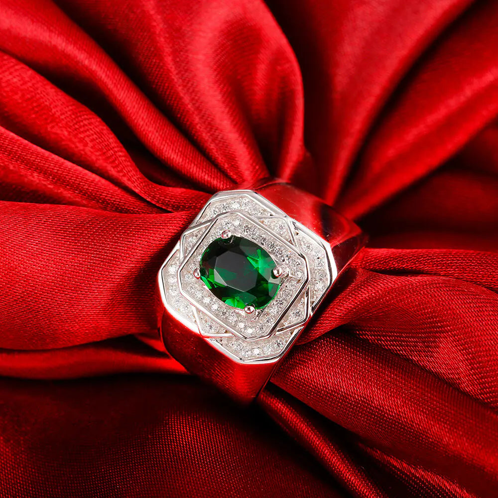 Wholesale Silver Oval Cut Lad Created Emerald Engagement Ring