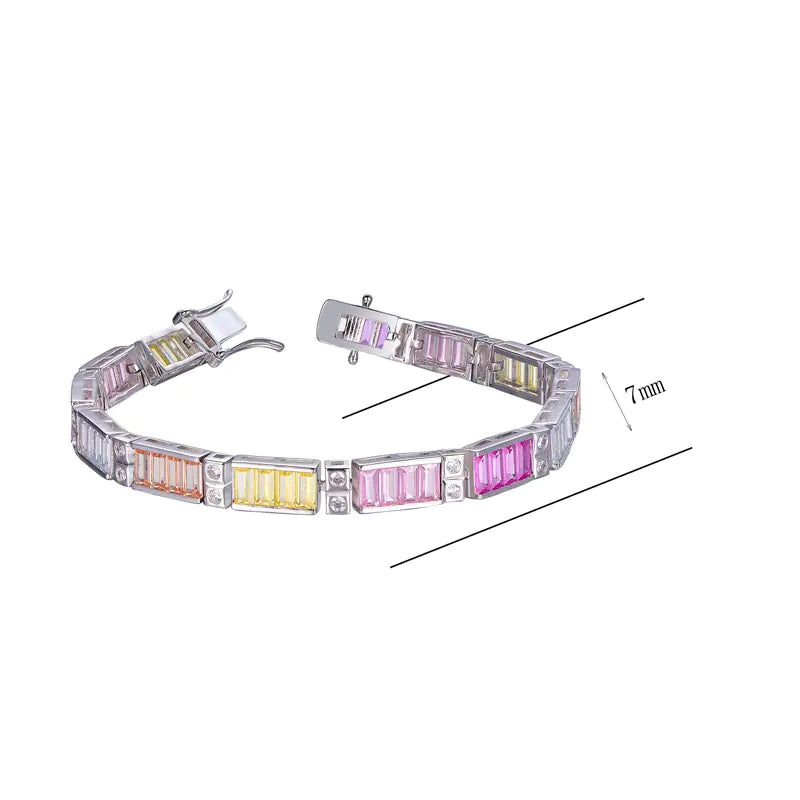 Wholesale Silver Rectangle Multi Gemstone Tennis Bracelet