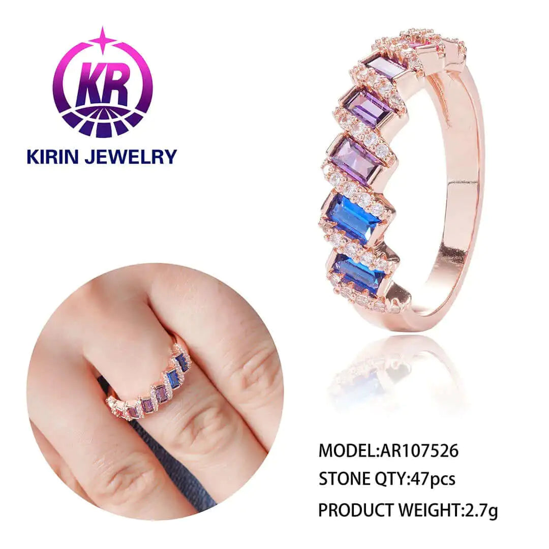 Wholesale Silver Rose Gold Plated Baguette Round Cut Multi Gemstone Engagement Rings for Women
