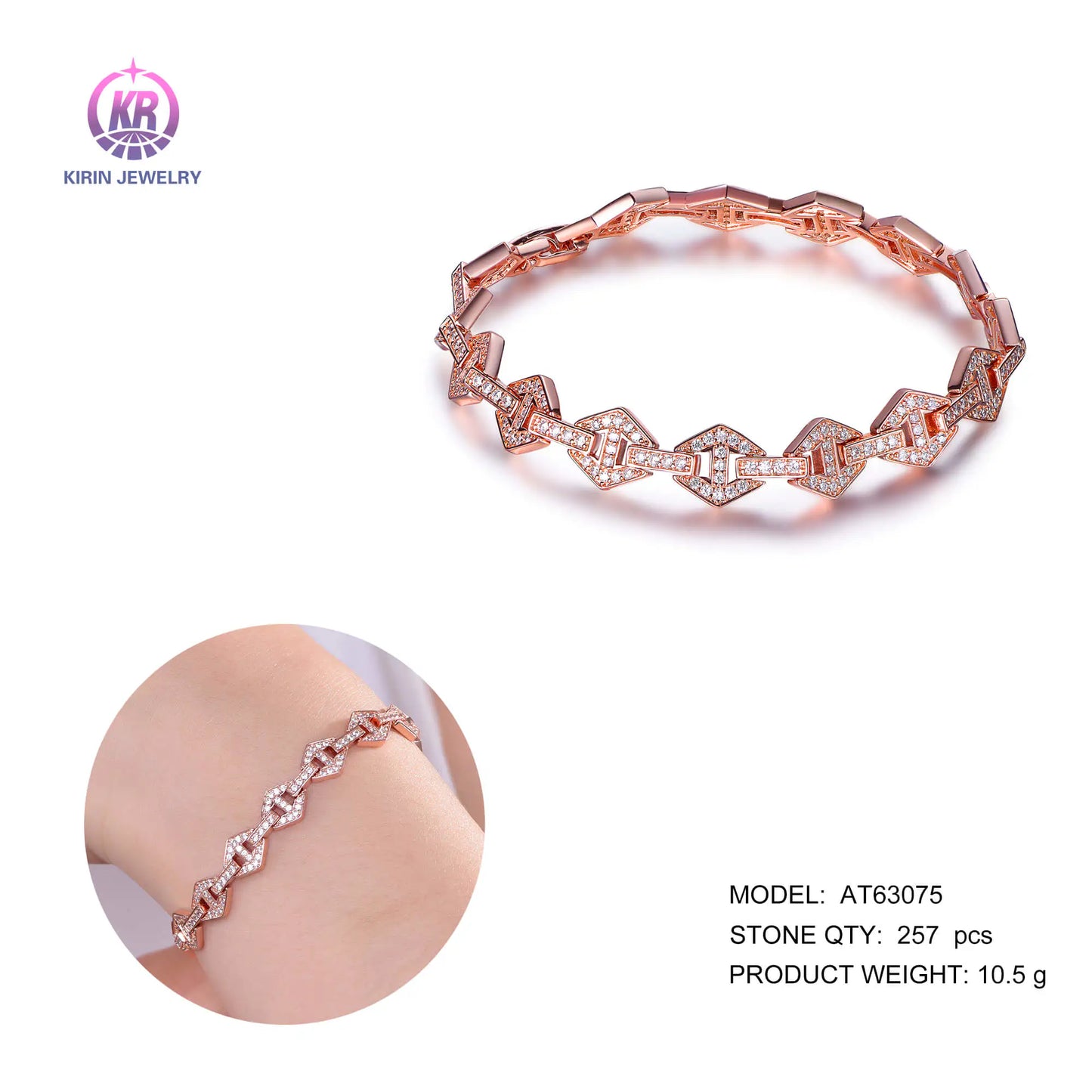 Wholesale Silver Rose Gold Plated Cubic Zircon Geometric Bangle Bracelet for Women