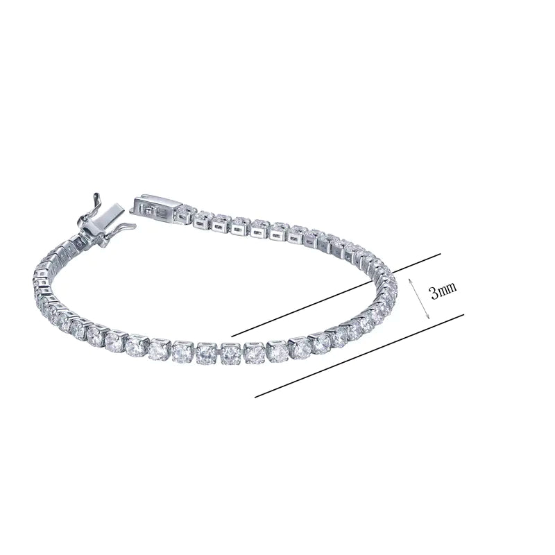 Wholesale Silver Round Lab Created Thin Diamond Tennis Bracelet