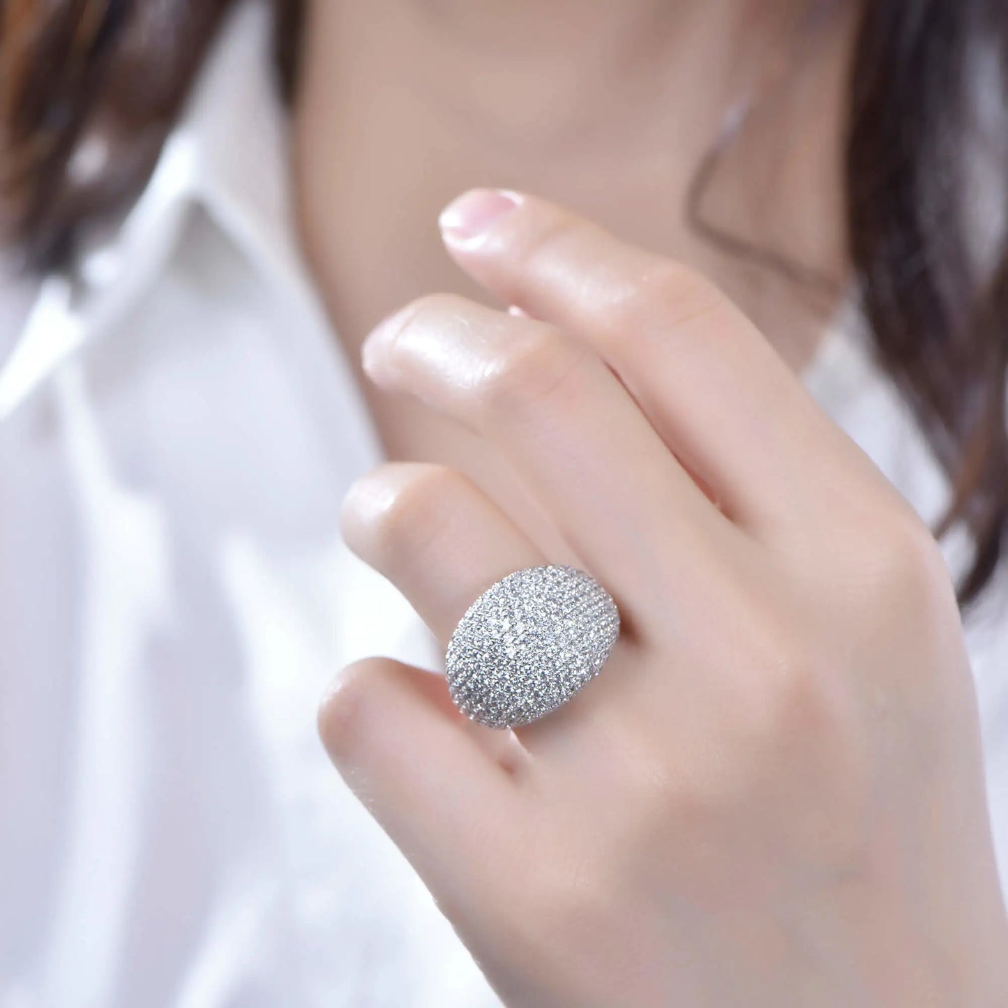 Wholesale Wide Statement Engagement Silver Dome Ring for Women