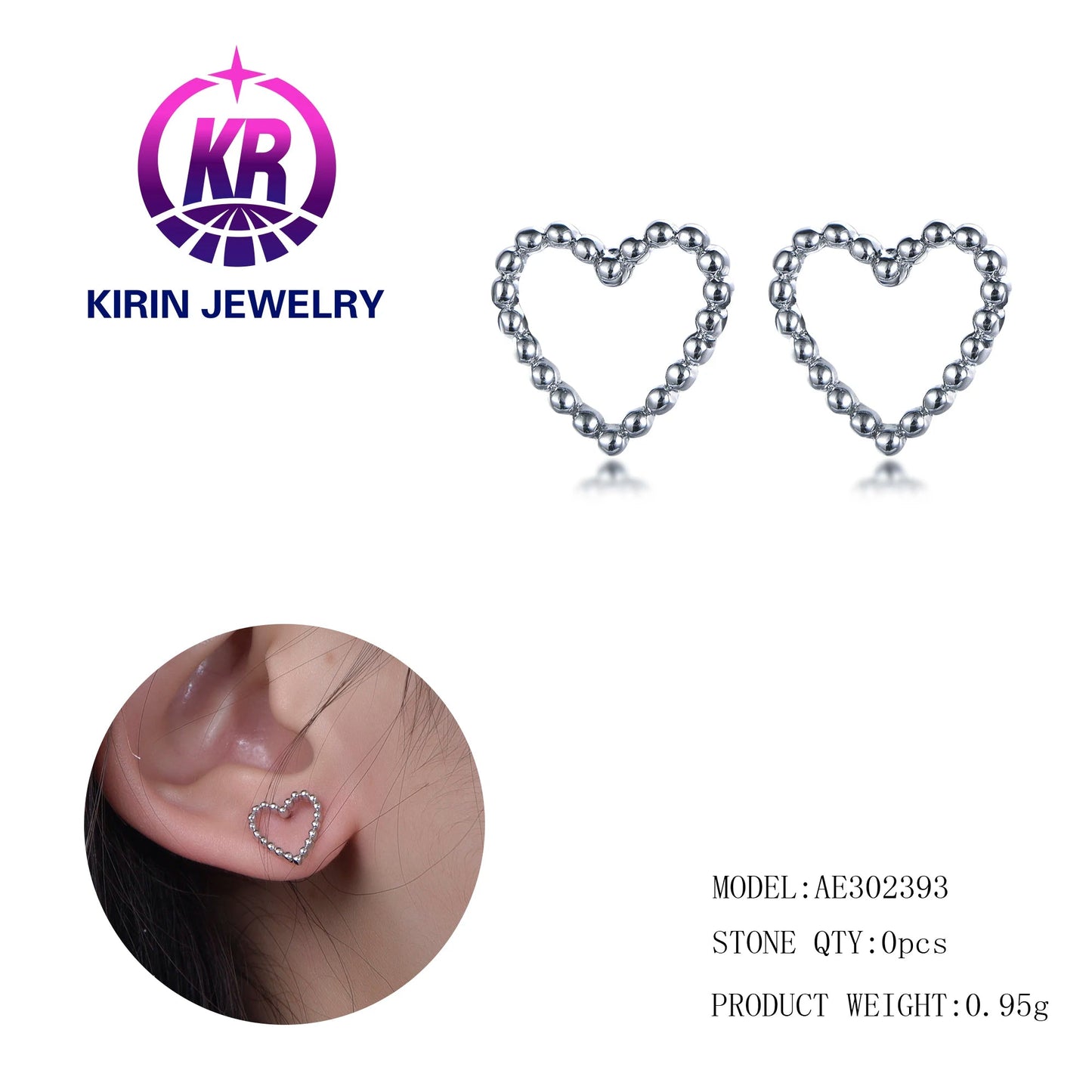 Wholesale earrings 925 sterling silver earrings love earring fashionable and elegant threaded heart-shaped earrings women's earrings Kirin Jewelry