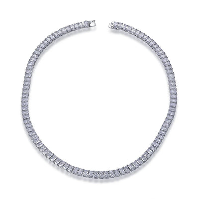 Women Baguette Diamond Necklace Jewelry Rhodium Plated Bling Zircon Stone Choker Tennis Chain Necklace Kirin Jewelry
