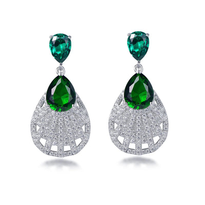 aretes 925 Sterling Silver earrings pear emerald pendant earrings 5a cz diamond dangle drop earrings Kirin Jewelry