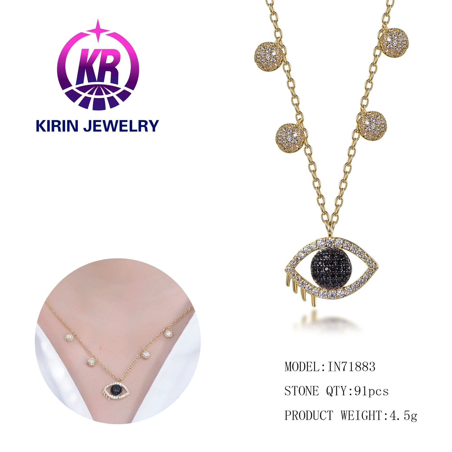 chain jewelry crystal 18k gold plated stainless steel blue eyes pendant necklace girls designer 925 sterling silver necklace Kirin Jewelry