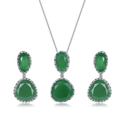fashion green glass pendant colombian emerald jewelry ruby jewelry sets AAA zircon jewellery set 925 sterling silver jewelry set Kirin Jewelry
