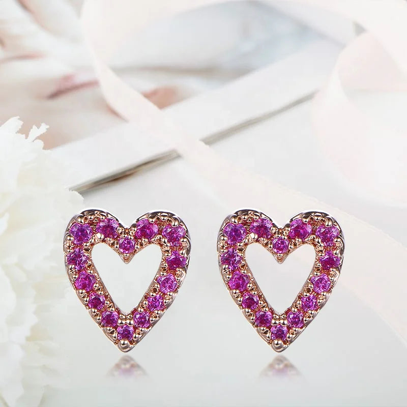 minimalist stud earring for Women new designer stud earrings Ladies 925 Sterling Silver love heart raw crystal stud earrings Kirin Jewelry