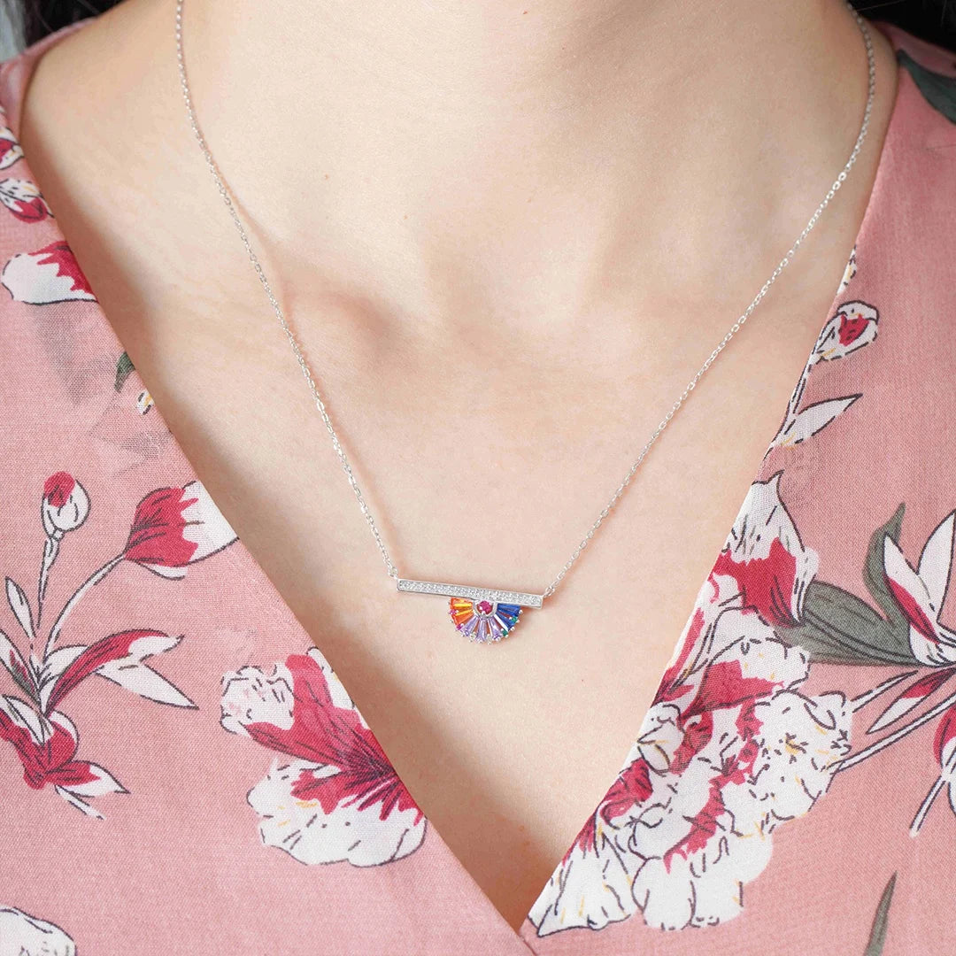new fashion rainbow baguette necklace 925 sterling silver rainbow diamond necklace for women rainbow stone necklace pendant Kirin Jewelry