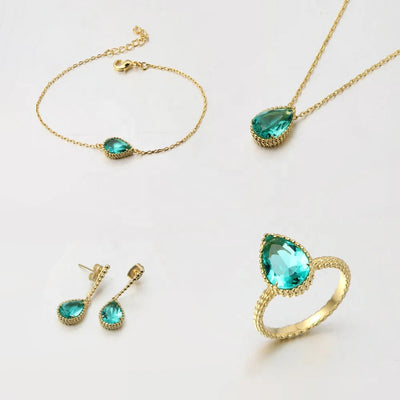 new women jewelry sets Dubai gold necklace dangle earrings bracelet ring Pear cut emerald jewelry sets earrings and ring sets Kirin Jewelry