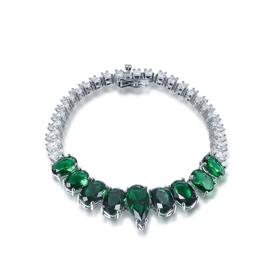 Wholesale Silver CZ & Glass Lab Created Emerald and Diamond Tennis Bracelet