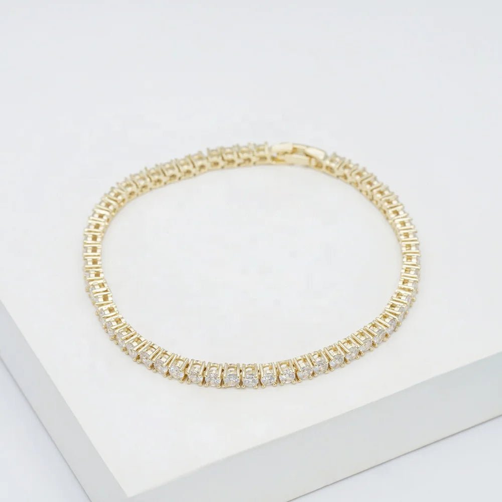 14K Gold Plated Silver Tennis Bracelet Cubic Zirconia Classic Tennis Bracelet Gold Bracelets for Women Kirin Jewelry