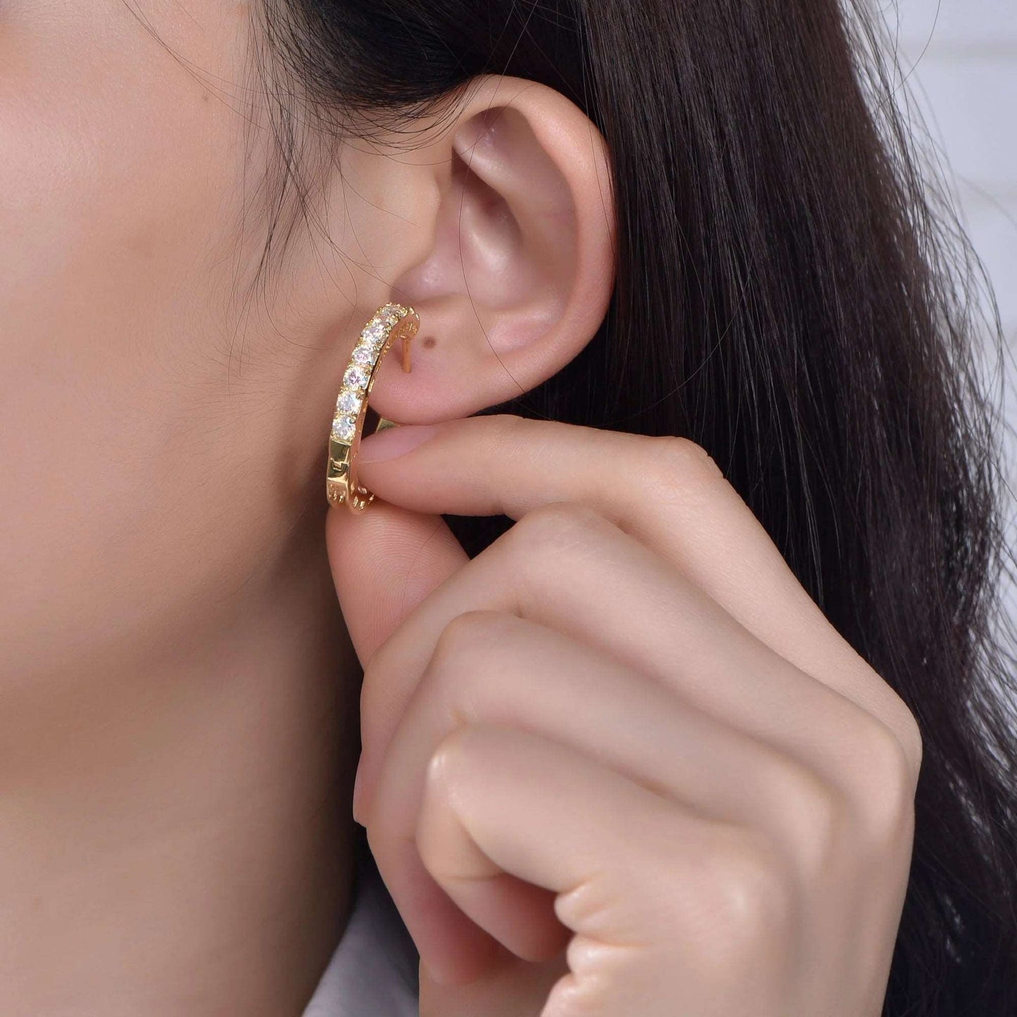 18K Gold Endless Hoop Earrings Oversized Colorful White Stones CC Pink Crystal Gem Quartz Huggie earrings Kirin Jewelry