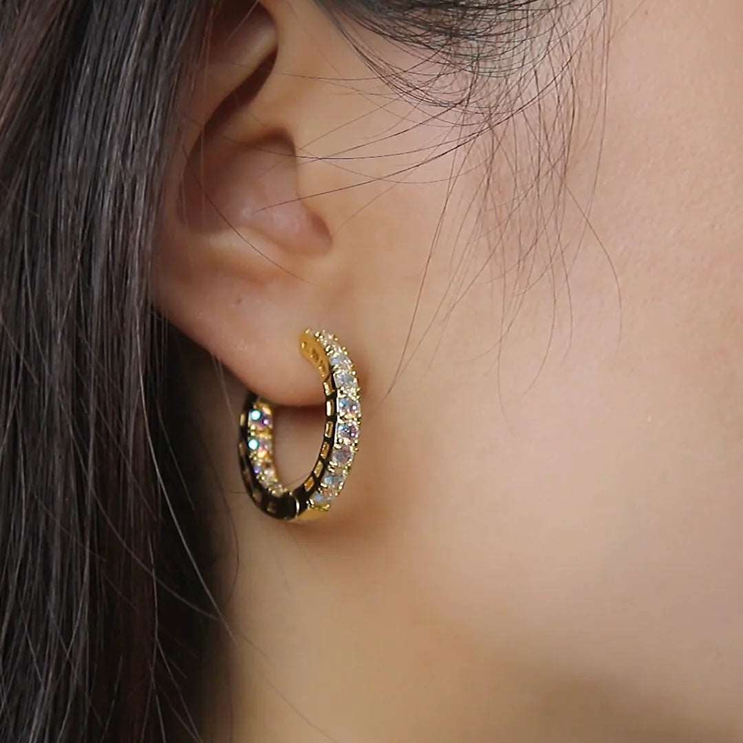 18K Gold Endless Hoop Earrings Oversized Colorful White Stones CC Pink Crystal Gem Quartz Huggie earrings Kirin Jewelry