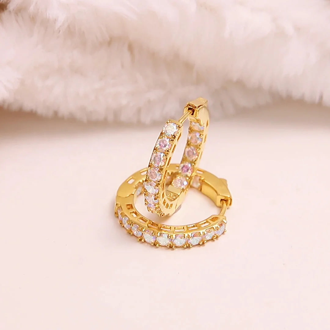 18K Gold Endless Hoop Earrings Oversized Colorful White Stones CC Pink Crystal Gem Quartz Huggie earrings Kirin Jewelry