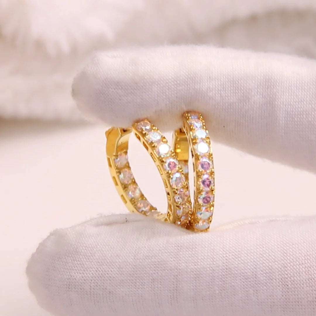 18K Gold Endless Hoop Earrings Oversized Colorful White Stones CC Pink Crystal Gem Quartz Huggie earrings Kirin Jewelry