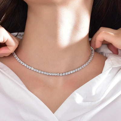 18K White Gold Plated Chain Necklace Cubic Zirconia Classic Tennis Necklace Lab Grown Diamond Tennis Necklace Kirin Jewelry