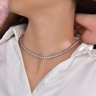 18K White Gold Plated Chain Necklace Cubic Zirconia Classic Tennis Necklace Lab Grown Diamond Tennis Necklace Kirin Jewelry