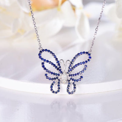 18K gold gemstone pendant butterfly with sapphire diamond_KP40801 Kirin Jewelry