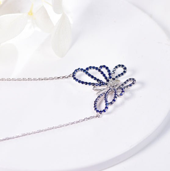 18K gold gemstone pendant butterfly with sapphire diamond_KP40801 Kirin Jewelry