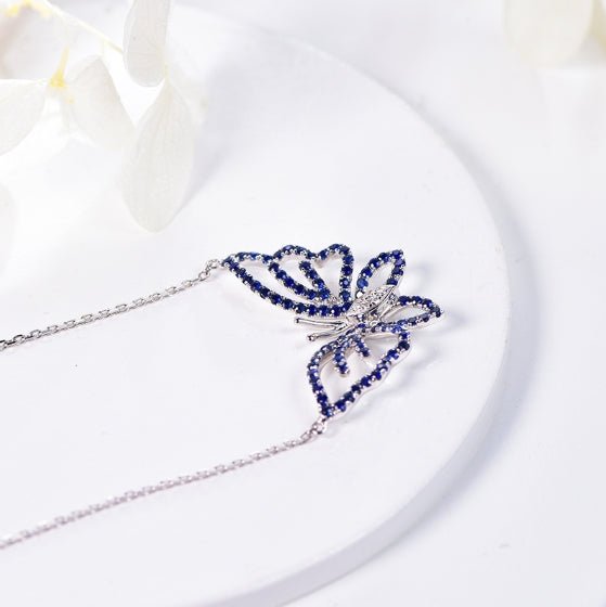 18K gold gemstone pendant butterfly with sapphire diamond_KP40803 Kirin Jewelry
